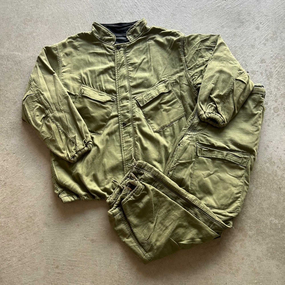 Vintage 70s US Military Chemical Protective Jacket Pants Set Size Large OD Green